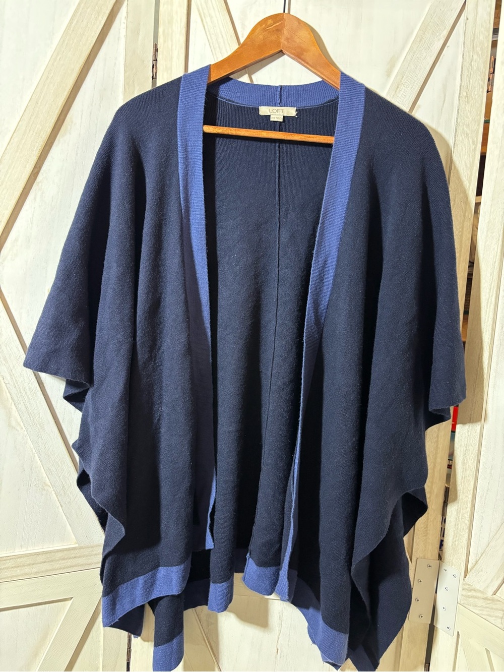 LOFT Navy Open-Front Cape with Contrast Trim